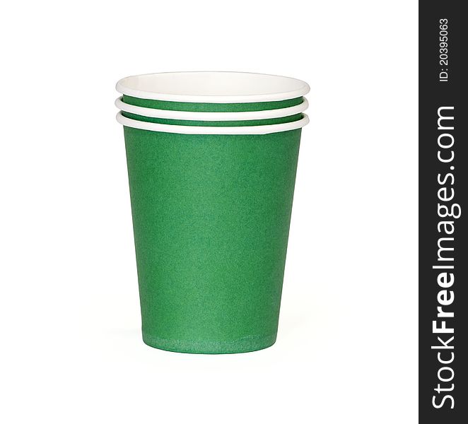 Green disposable cup isolated on a white background