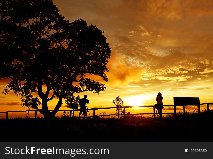 Silhouette of photographers on the Mountain