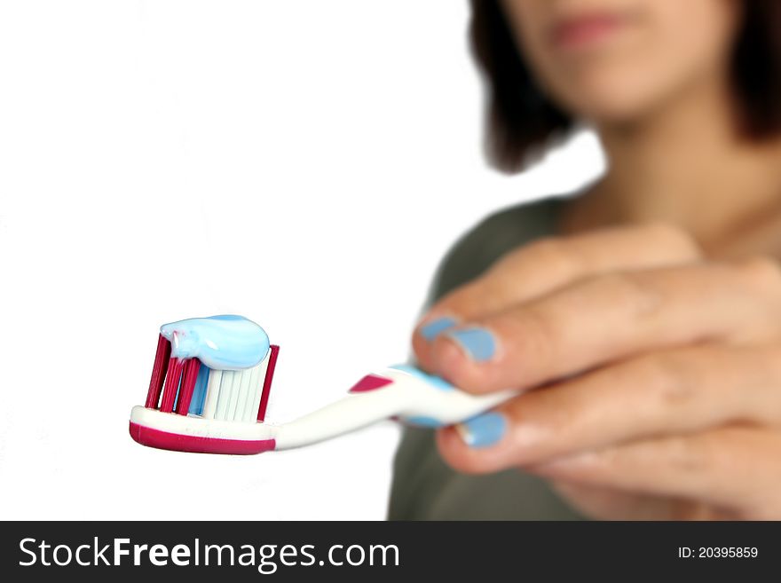 Girl with tooth brush paste