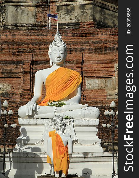White stone statue of a Buddha at Wat Yai Chaimongkol,Thailand.