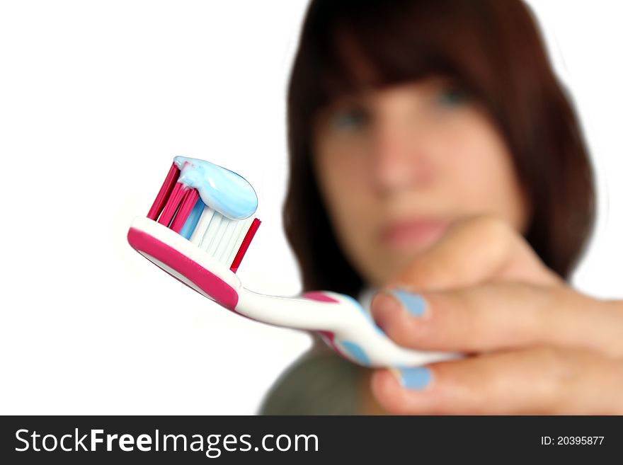 Girl with tooth brush paste