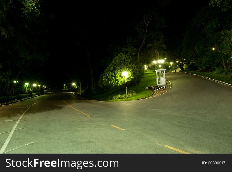 This sharp curve is the way to restaurant within Ubonratana dam. This picture was shot after sunset.