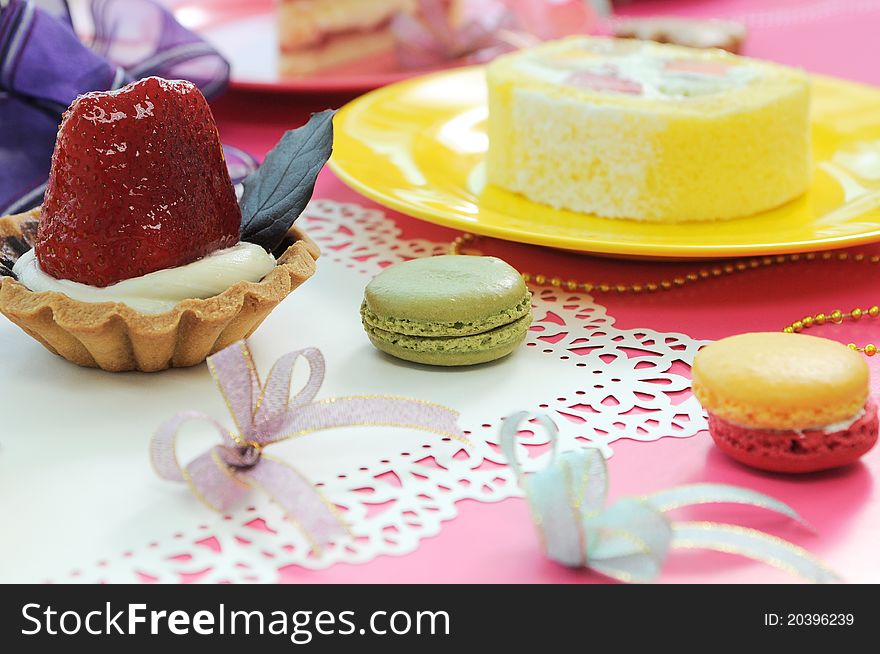 Colorful Dessert Party With Many Cakes