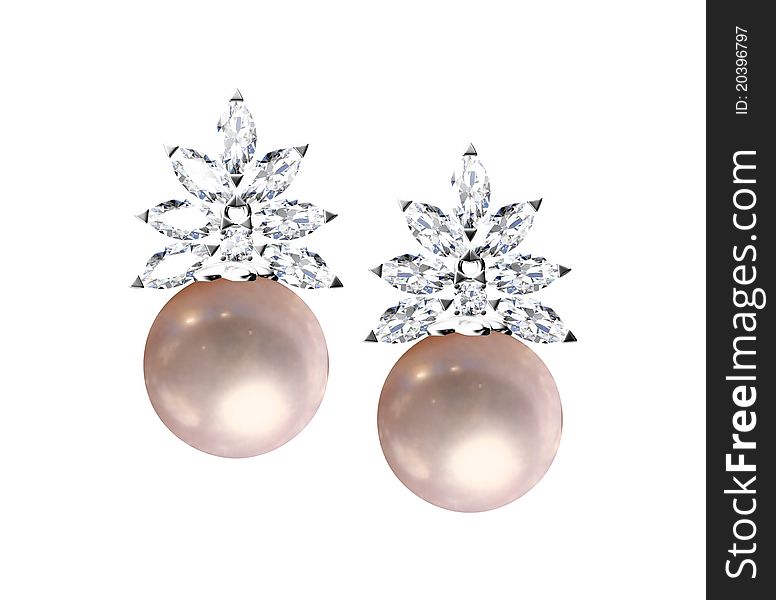 Pearl earrings isolated on white background