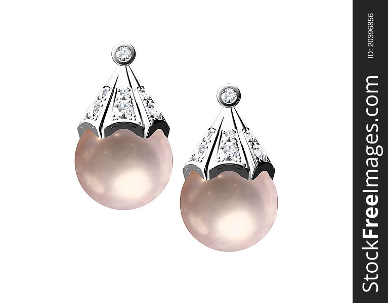 Pearl earrings isolated on white background