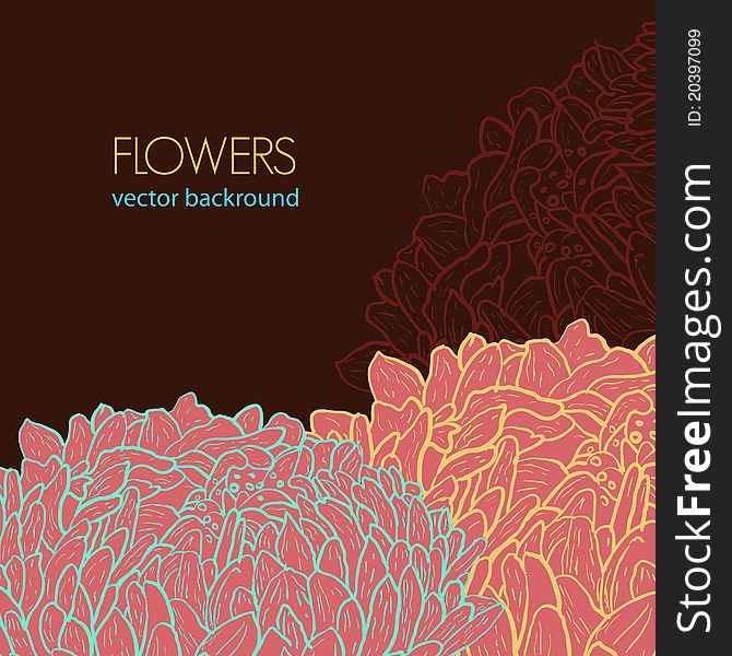 Vector brown background with multicolor drawing flowers. Vector brown background with multicolor drawing flowers