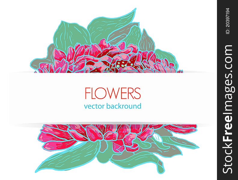 Vector background with old fashioned drawing pink flower. Vector background with old fashioned drawing pink flower