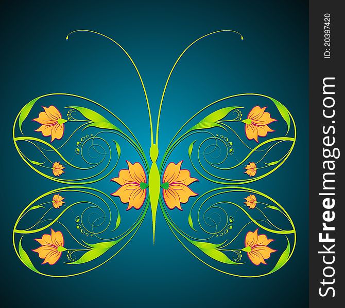 Illustration of floral butterfly on abstract background
