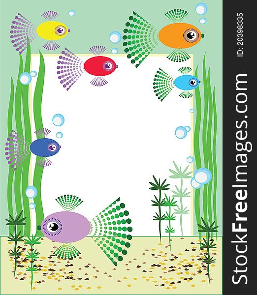 Abstract funky background-frame with fish. Abstract funky background-frame with fish.