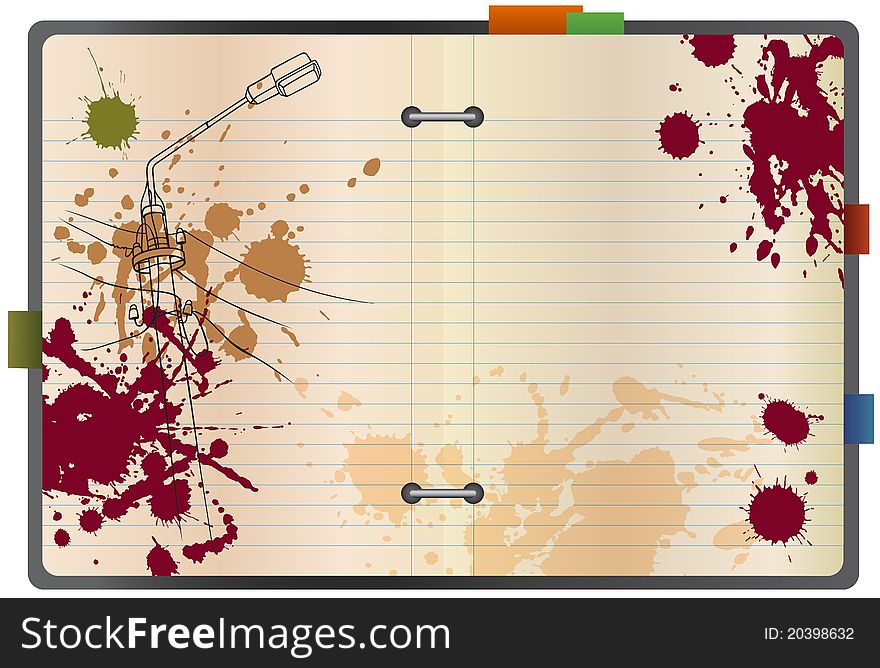 A notebook with grungy blots. A notebook with grungy blots