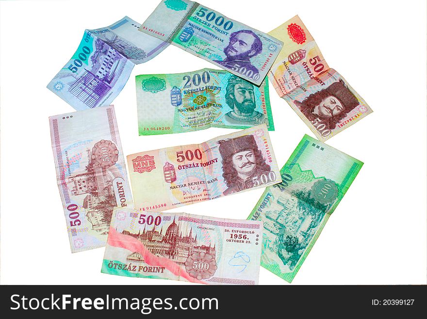 Hungarian bank notes known as forints. Hungarian bank notes known as forints