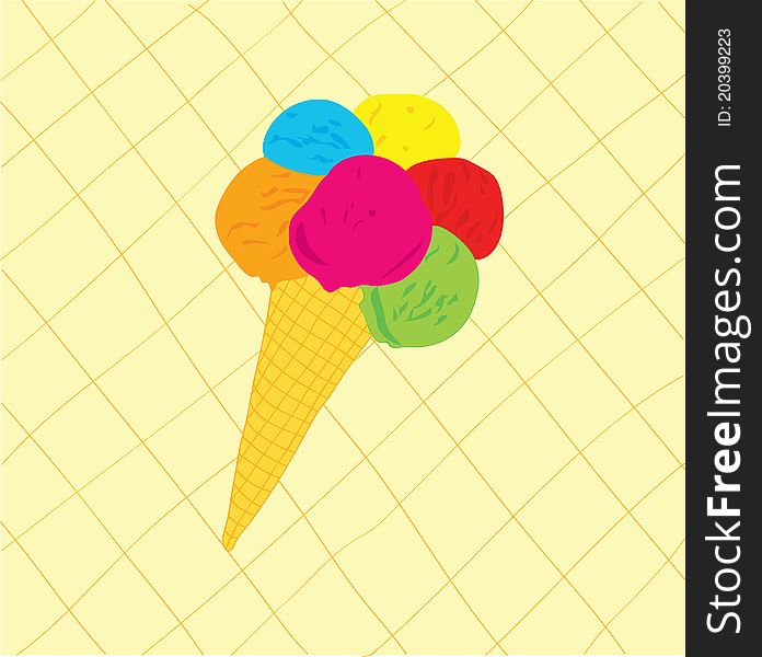 Sweet ice-cream cone. Background.