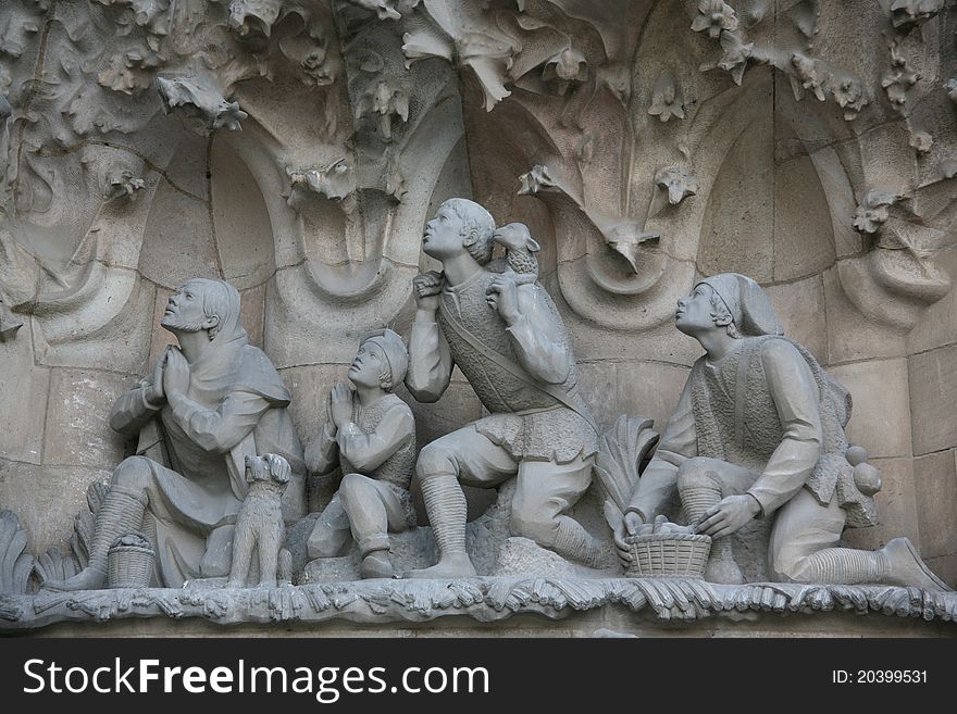 A detail on the cathedral of Sagrada Familia in Balcellona. A detail on the cathedral of Sagrada Familia in Balcellona