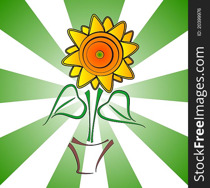 Illustration of yellow sunflower with green sunburst. Illustration of yellow sunflower with green sunburst