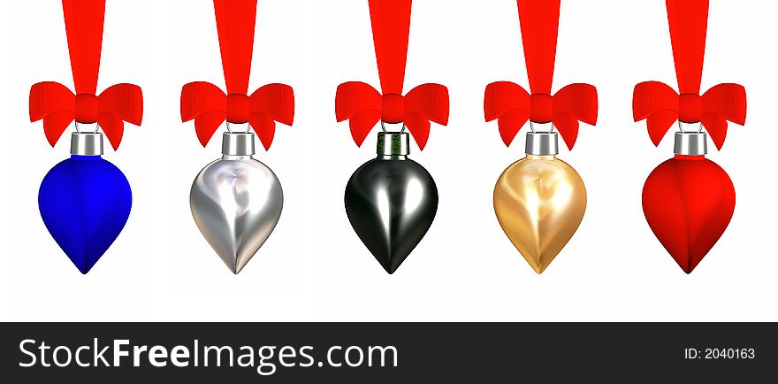 A series of christmas spheres on a white background