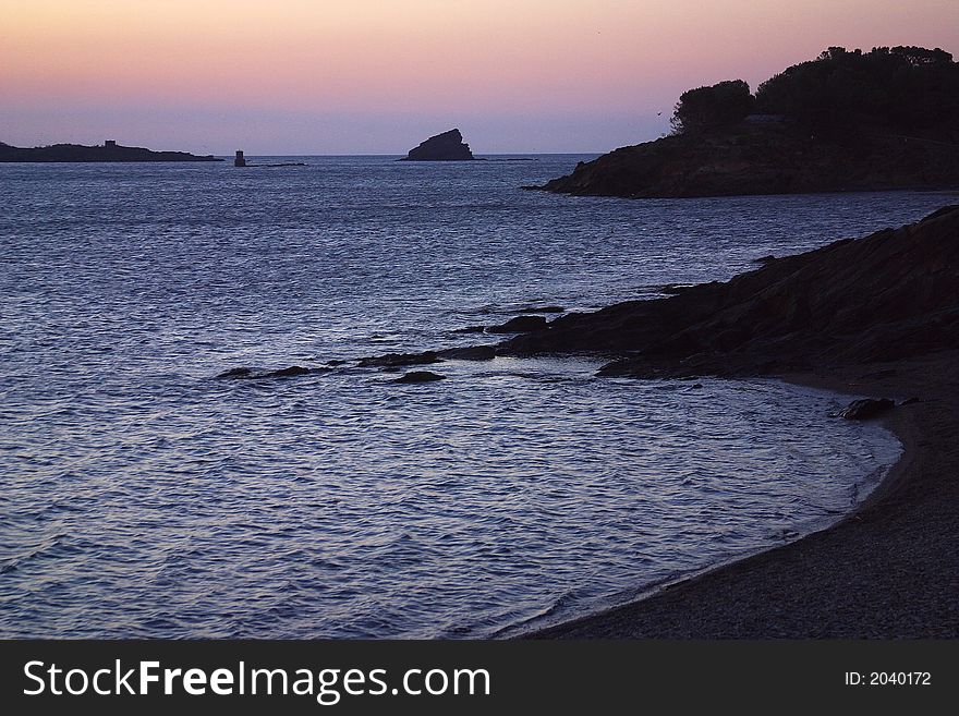 Sunrise at the bay of the town of Cadaques, Catalonia, Spain, Europe