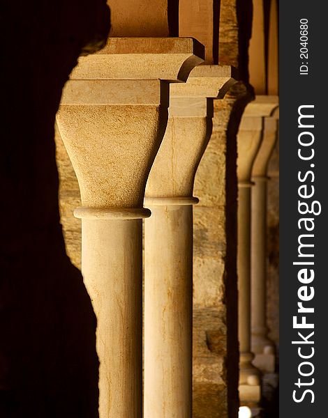 Columns from the inner patio of the monastir of San Pere de Rodes, Cadaques, Catalonia, Spain, Europe