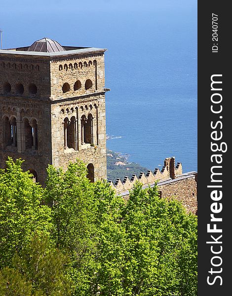 View of the monastir of San Pere de Rodes, Cadaques, Catalonia, Spain, Europe. View of the monastir of San Pere de Rodes, Cadaques, Catalonia, Spain, Europe