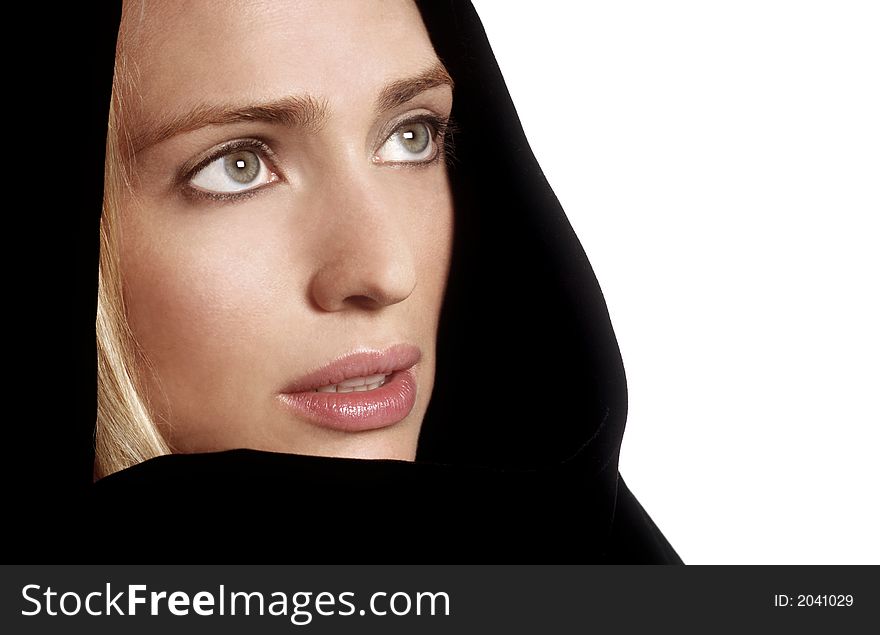 Beautiful woman with Black Robe isolated on White. Beautiful woman with Black Robe isolated on White