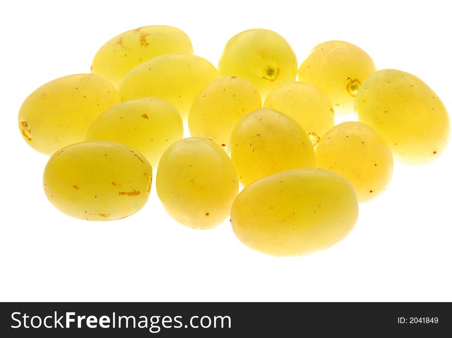 Green grapes on white background