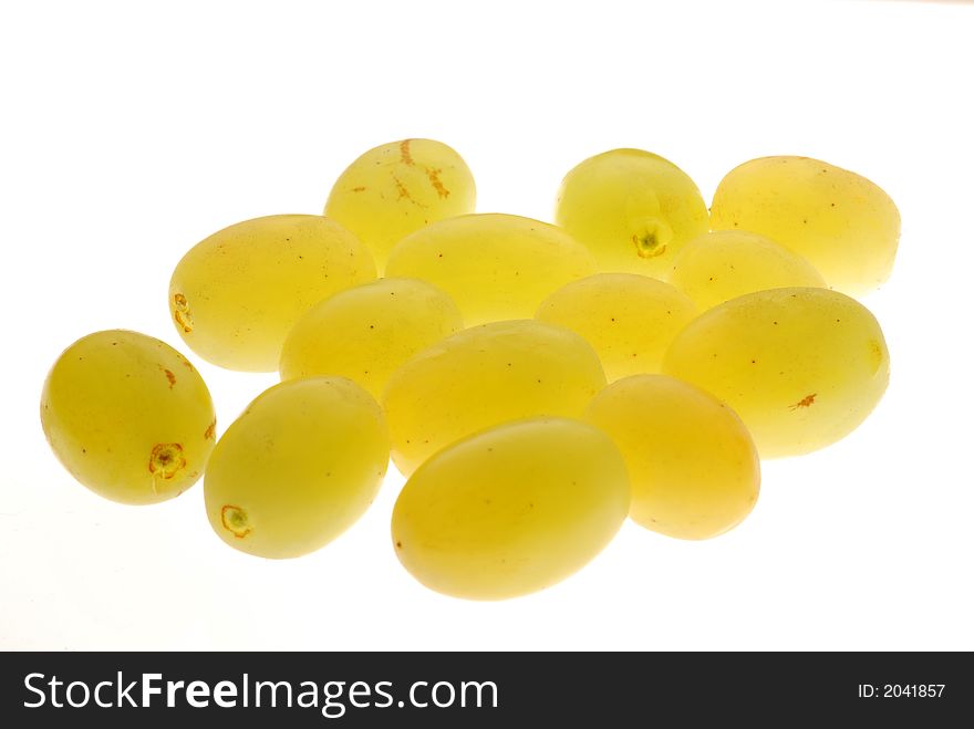 Green grapes on white box