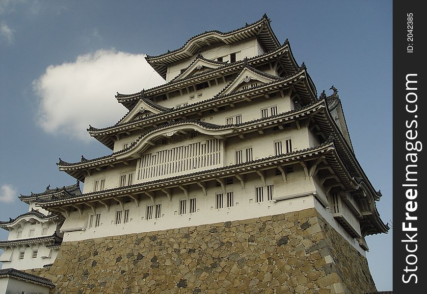 Looking at the top of the Himeji Castle in Himeji, popular sight among tourist and visitors to Japan