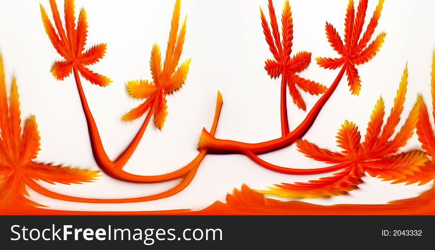 Fantastic red leaves, fancifully interwining, create fine, celebratory mood. Fantastic red leaves, fancifully interwining, create fine, celebratory mood.