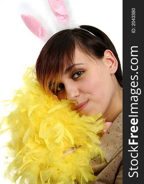 The young bunny girl with the pink rabbit ears and yellow feathers 9. The young bunny girl with the pink rabbit ears and yellow feathers 9