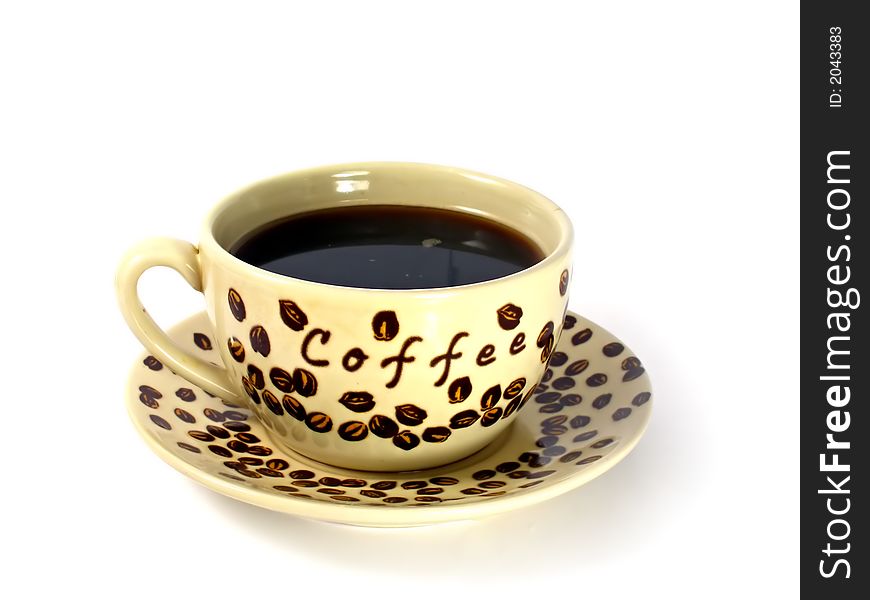 Cup with black coffee on white background