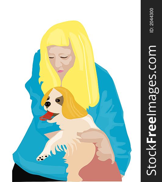 This is an illustration with girl and dog