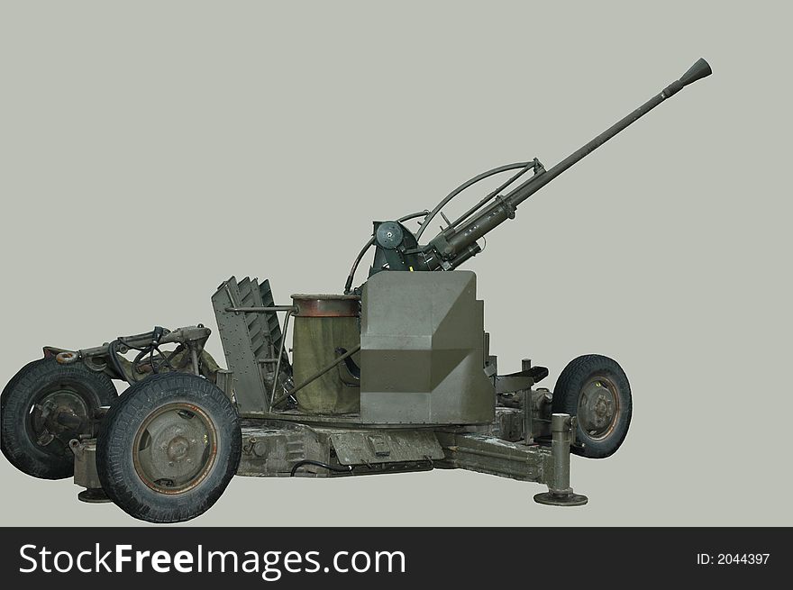 Antiaircraft gun on a grey background