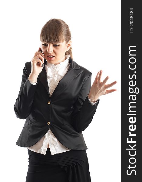 Beautiful Businesswoman during a telephone conversation - being very serious