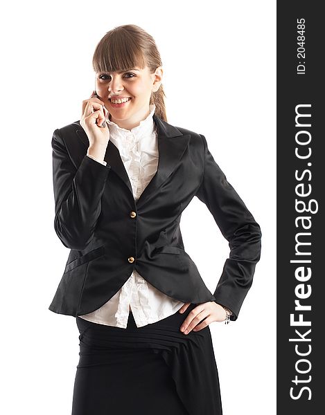 Beautiful Businesswoman during a telephone conversation - being very happy