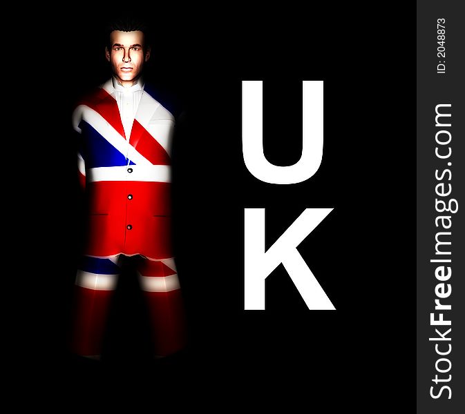 A  man with the Union Jack flag on his clothing, its the flag of Great Britain. A  man with the Union Jack flag on his clothing, its the flag of Great Britain.