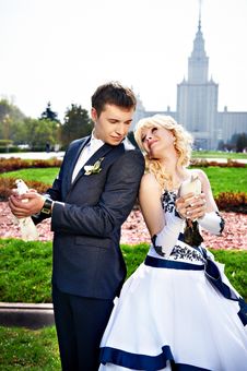 Newlyweds With Pigeons Stock Images