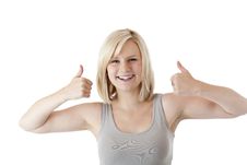 Beautiful Blond Woman Holds Both Thumbs Up Stock Image Beautiful Blond Woman Holds Both Thumbs Up Stock Image