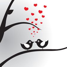 Birds In Love On The Branch. Vector Illustration. Royalty Free Stock Photo Birds In Love On The Branch. Vector Illustration. Royalty Free Stock Photo