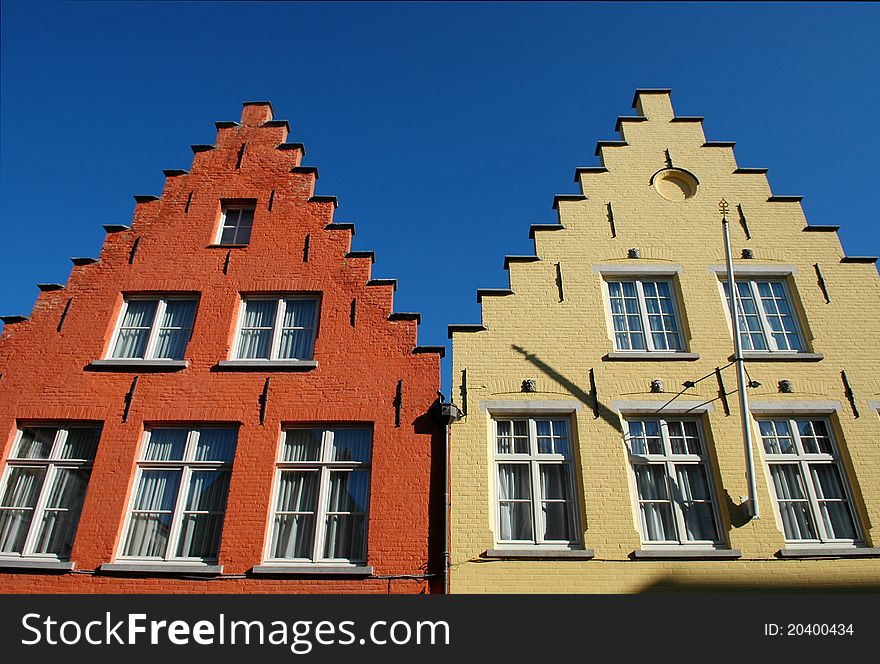 Typical stepped gables of a lot of houses in Bruges. Typical stepped gables of a lot of houses in Bruges