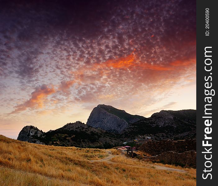 Landscape with the cloudy sky at the end of day. Landscape with the cloudy sky at the end of day