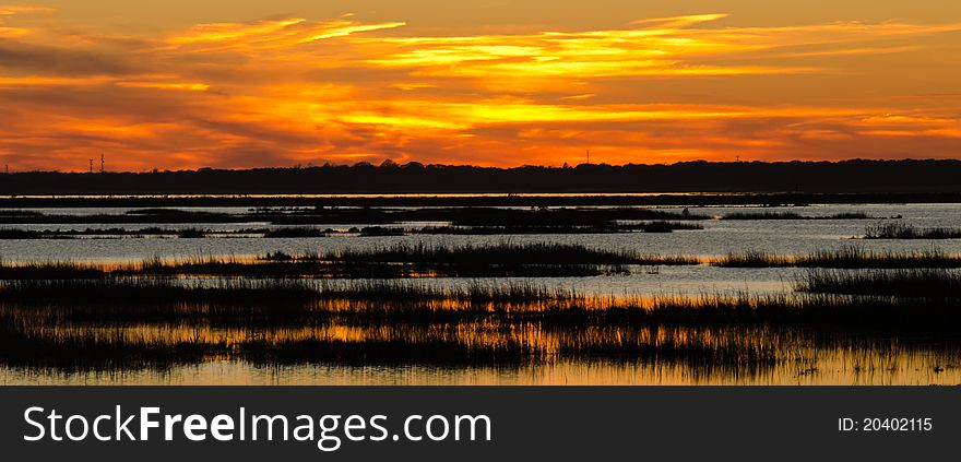 Sunset over marsh in coastal NJ