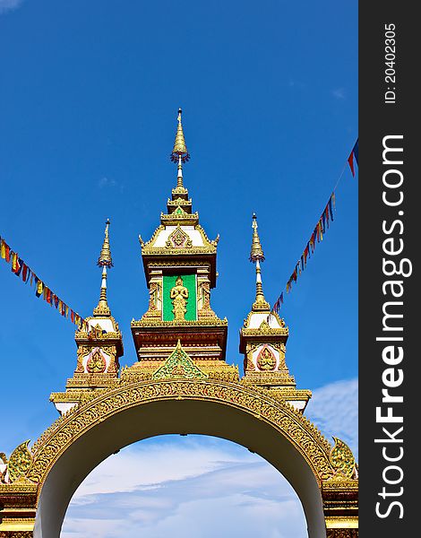 Cement bower with beautiful cornice,the symbol of Thai temple