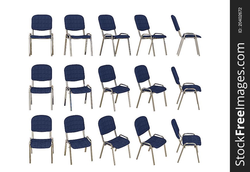 A set of office chairs for visitors are isolated on a white background