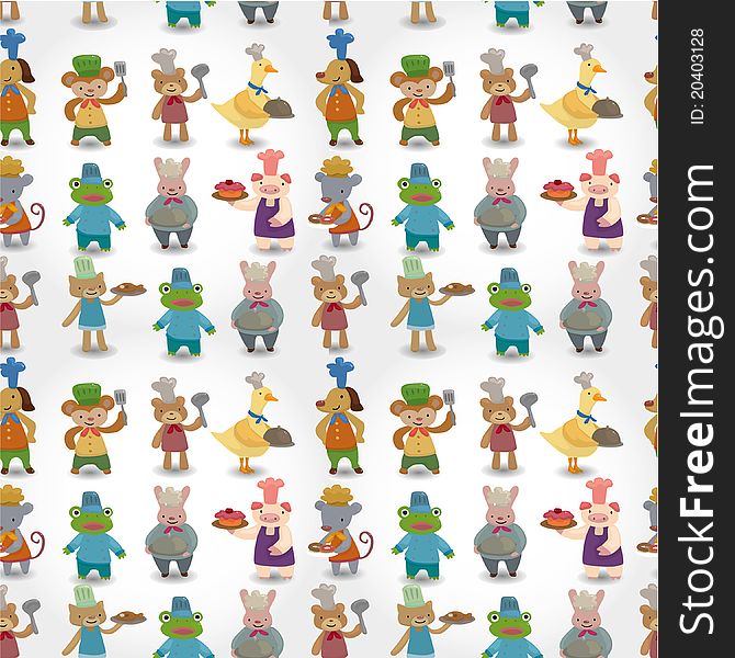 Cartoon animal chef seamless pattern, drawing