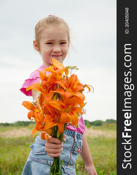 Girl With A Bouquet Of Lilies