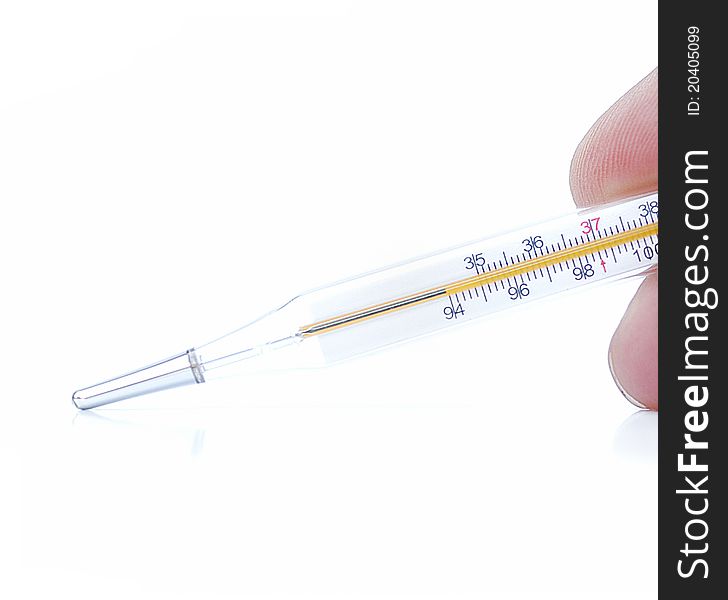 Close up of thermometer on white background