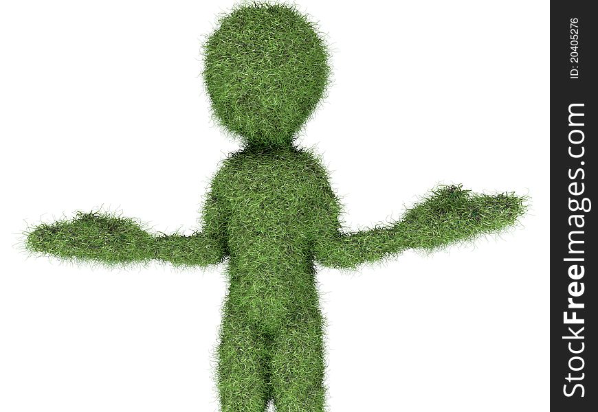 Grass man isolated on white background