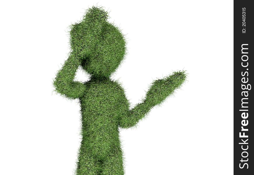 Grass man isolated on white background