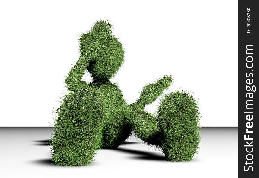 Grass man isolated on white background