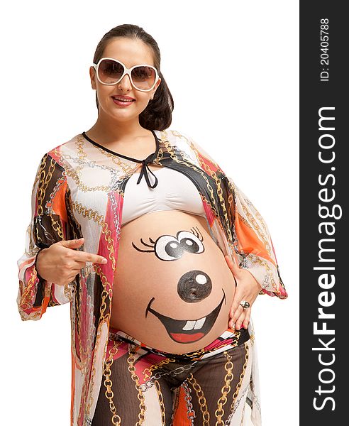 Pregnant woman with glasses on a isolated background