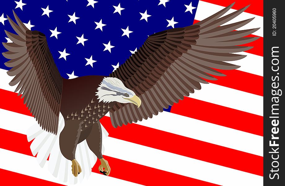 Flying eagle on a background the Stars and Stripes USA. Flying eagle on a background the Stars and Stripes USA.